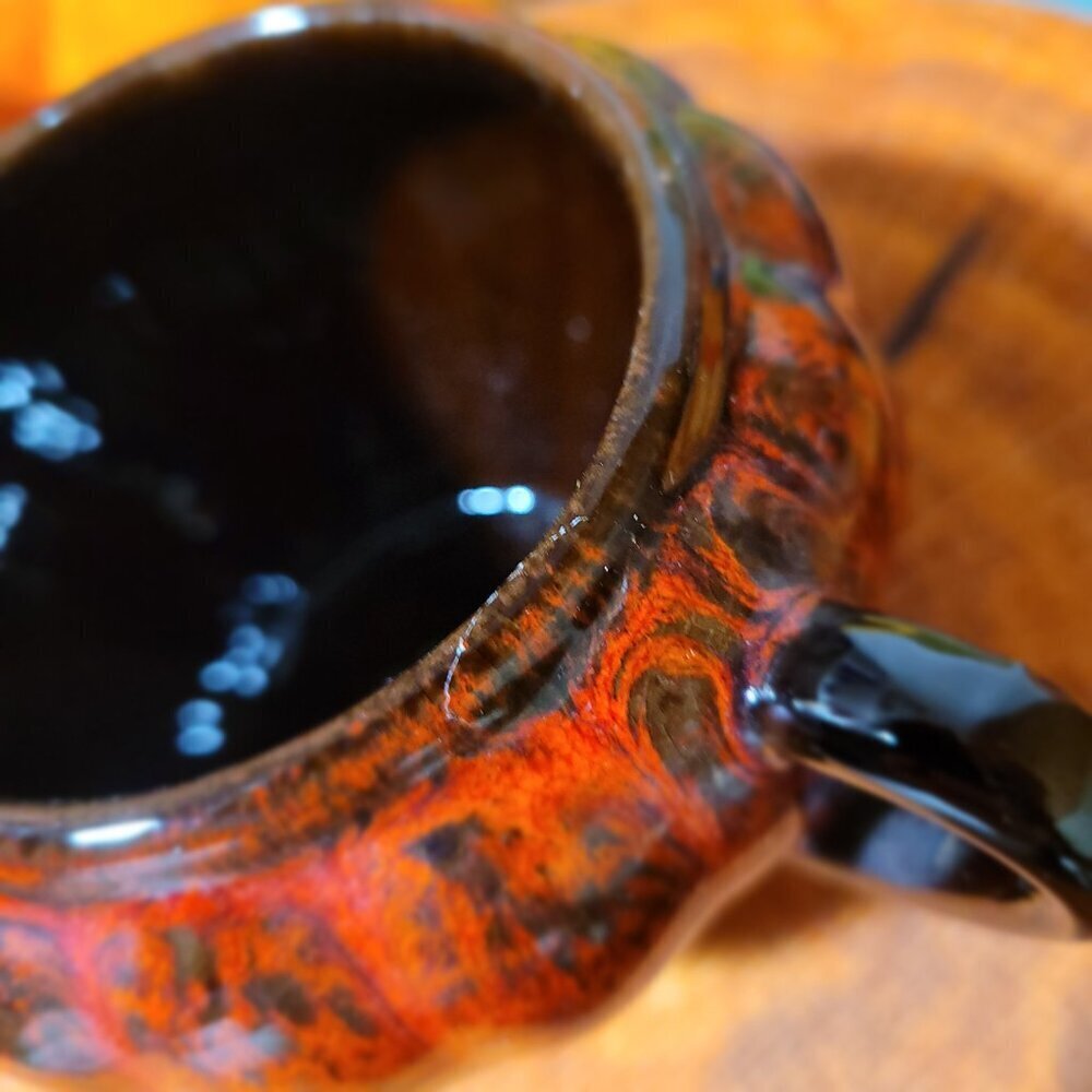EVANGELINE Vintage MCM Pottery Brown & Orange Water Pitcher, Cream & Sugar Set - Picture 8 of 13